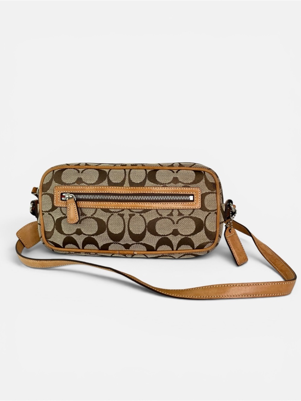 Coach Brown Signature Canvas Crossbody with Tan Leather Trim